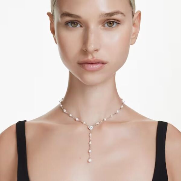 Ariana Grande x Swarovski Y-Kolye, Karışık kesimler, Kalp, Beyaz, Rodyum kaplama