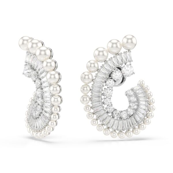 Ariana Grande x Swarovski damla küpeler, Kristal inci, Karışık kesimler, Beyaz, Rodyum kaplama