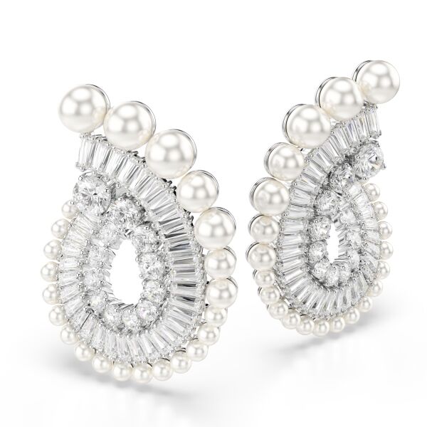 Ariana Grande x Swarovski damla küpeler, Kristal inci, Karışık kesimler, Beyaz, Rodyum kaplama