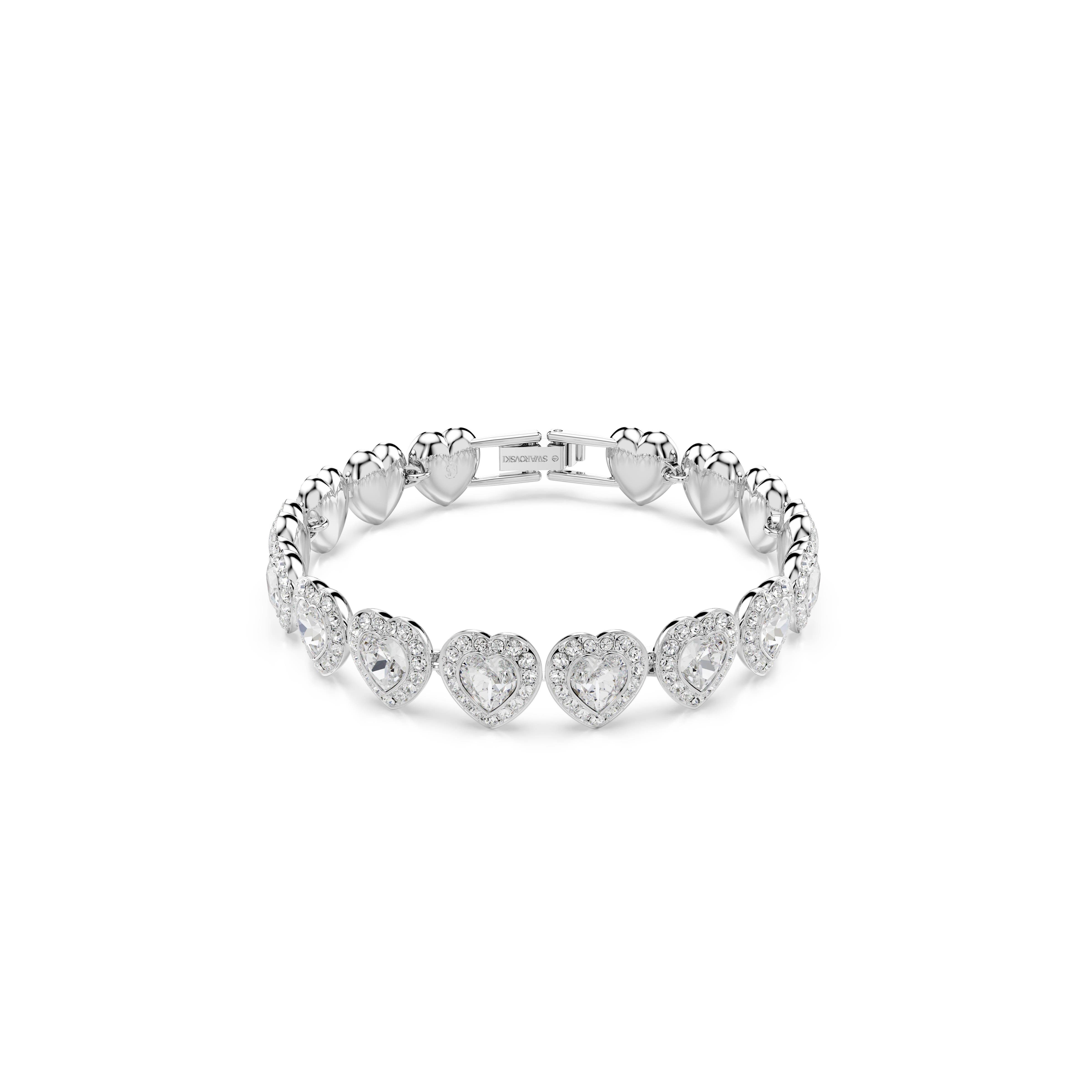 Ariana Grande x Swarovski Tennis bileklik, Karışık kesimler, Kalp, Beyaz, Rodyum kaplama M