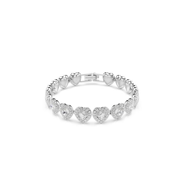 Ariana Grande x Swarovski Tennis bileklik, Karışık kesimler, Kalp, Beyaz, Rodyum kaplama M