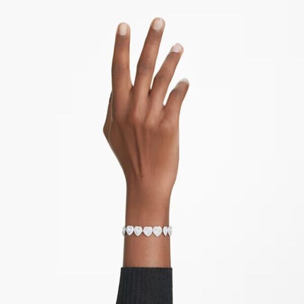 Ariana Grande x Swarovski Tennis bileklik, Karışık kesimler, Kalp, Beyaz, Rodyum kaplama M