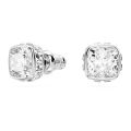 Birthstone düğme Küpeler, Kare kesim, Nisan, Beyaz, Rodyum kaplama