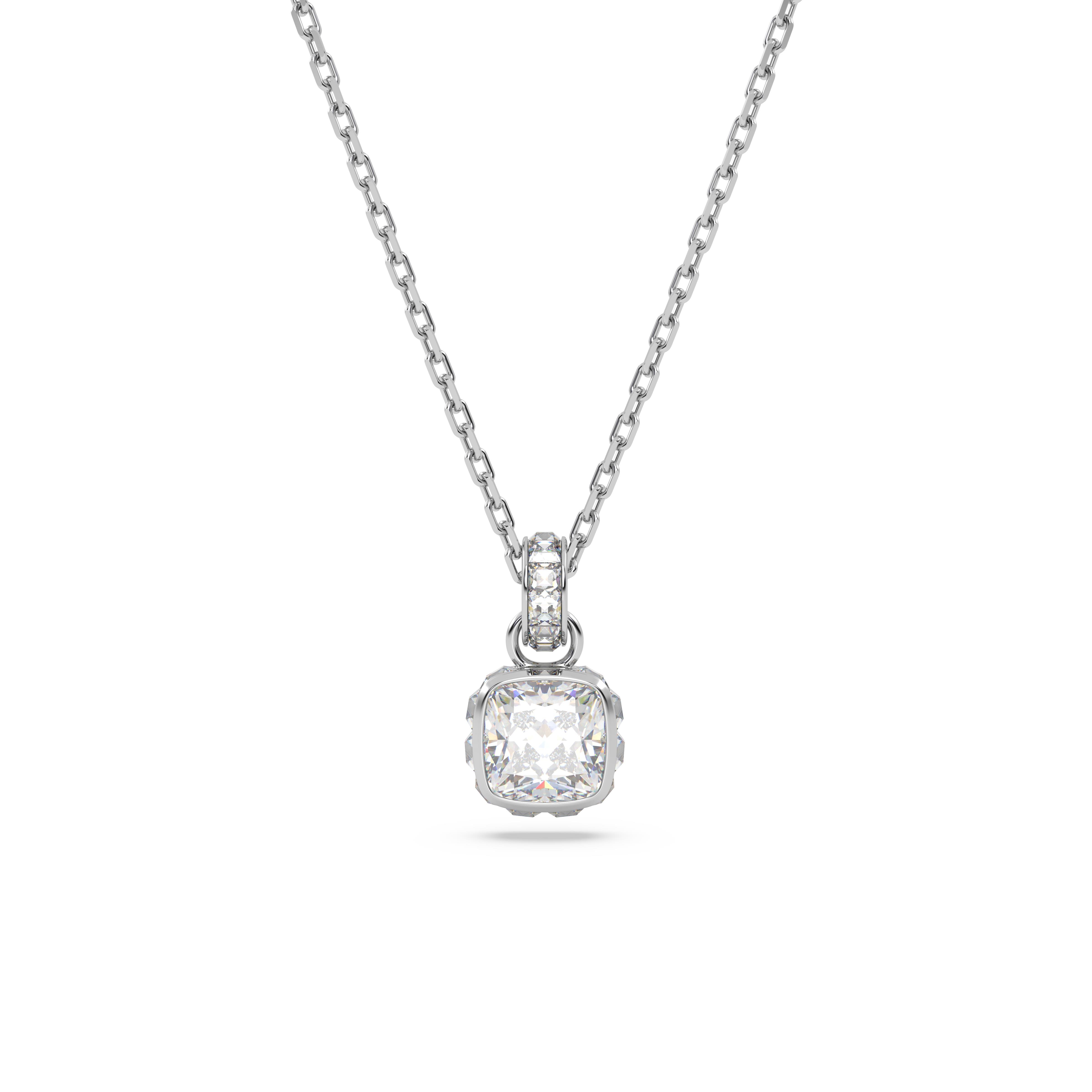 Birthstone Kolye Ucu, Kare kesim, Nisan, Beyaz, Rodyum kaplama