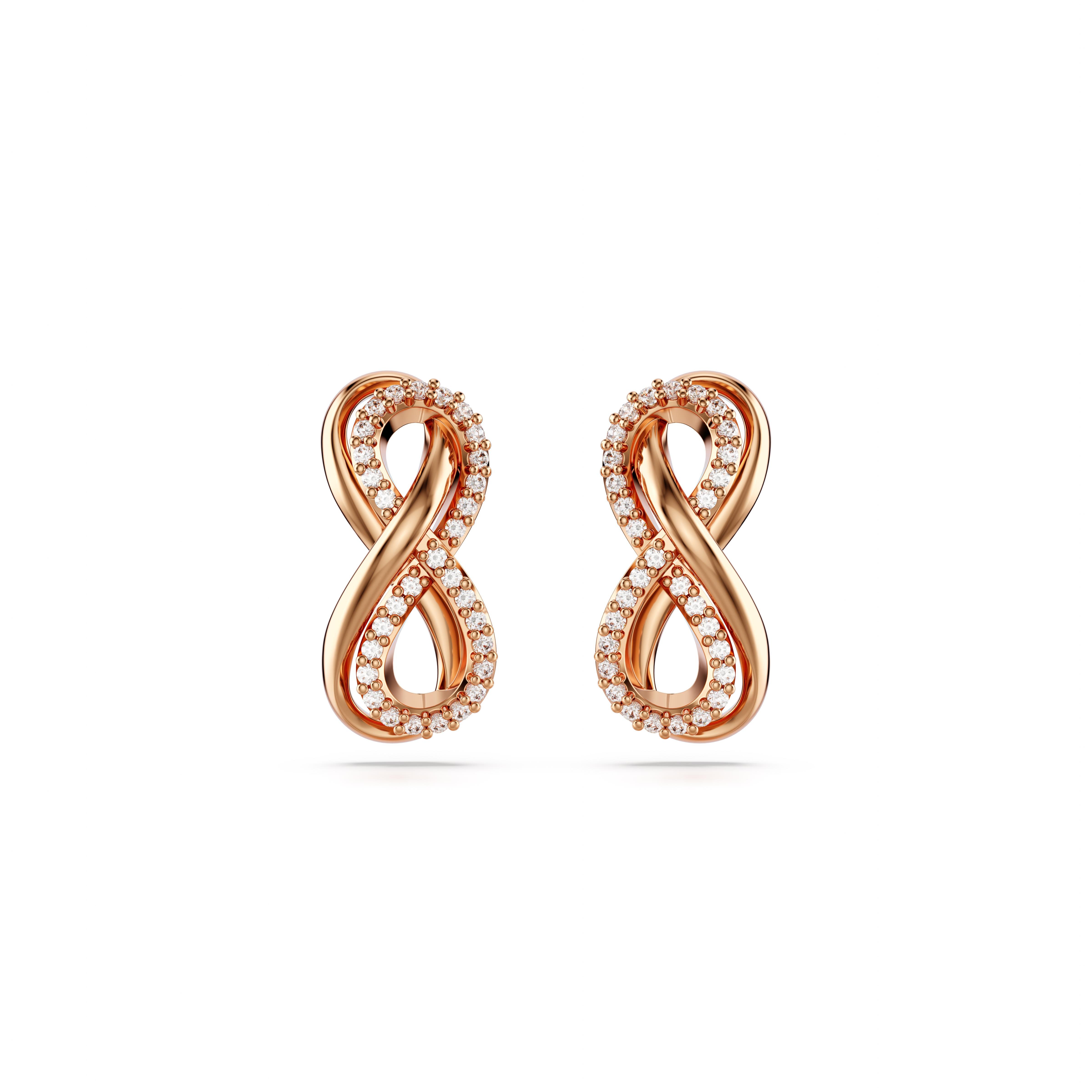 Hyperbola düğme Küpeler, Infinity, Beyaz, Pembe altın rengi kaplama