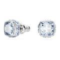 Birthstone düğme Küpeler, Kare kesim, Mart, Mavi, Rodyum kaplama