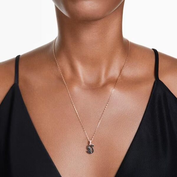 Swarovski Swan Kolye Ucu, Kuğu, Küçük, Siyah, Pembe altın rengi kaplama
