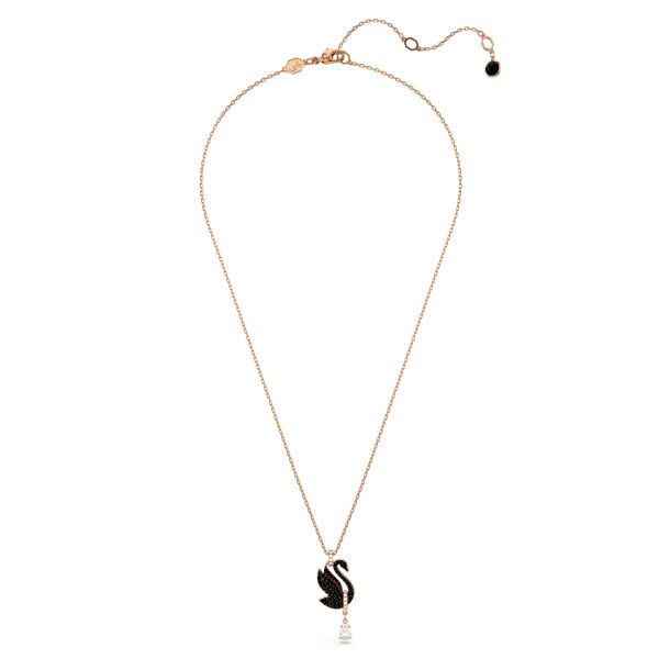 Swarovski Swan Kolye Ucu, Kuğu, Siyah, Pembe altın rengi kaplama