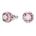 Birthstone düğme Küpeler, Kare kesim, Ekim, Pembe, Rodyum kaplama