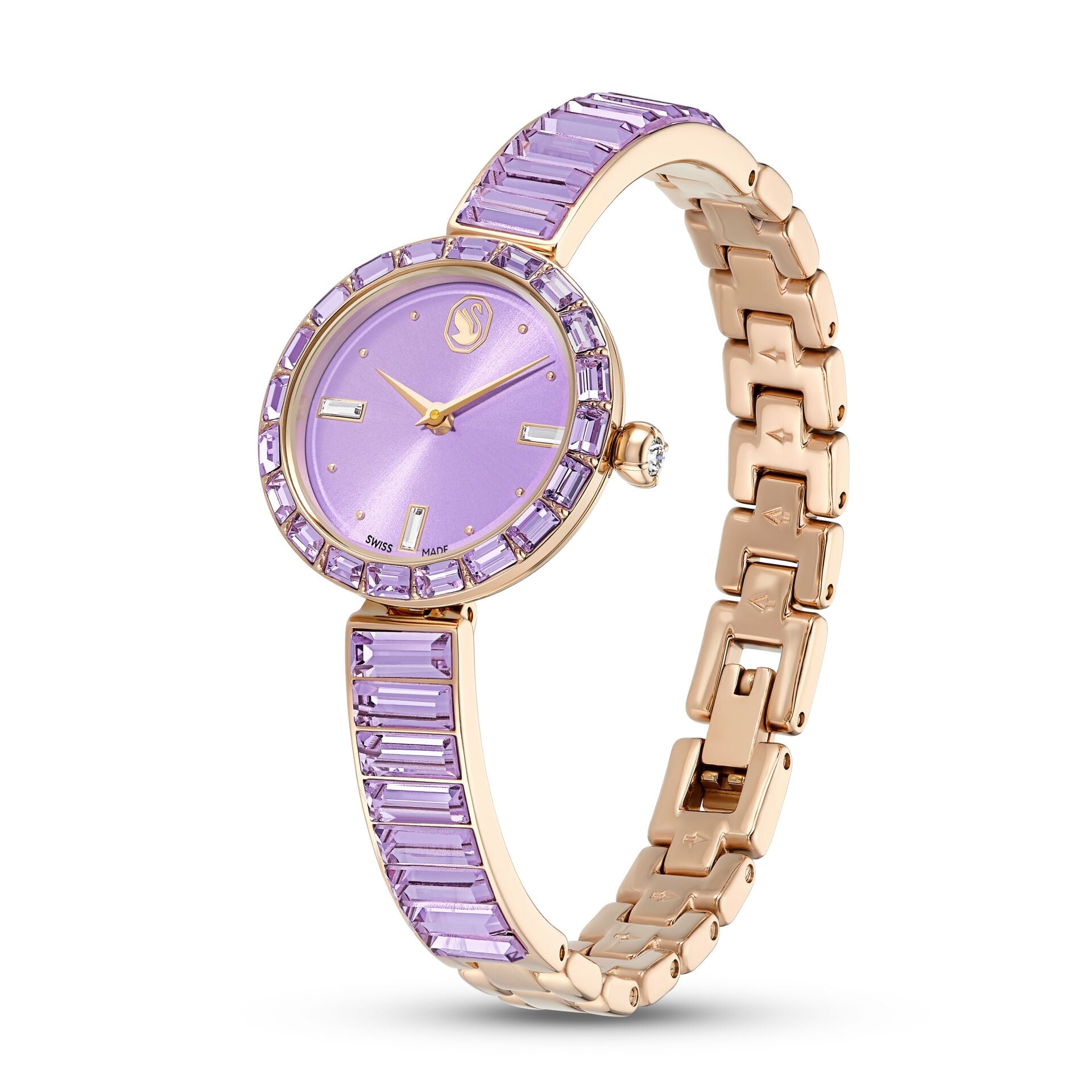 Matrix bangle Saat, İsviçre Üretimi, Kristal bileklik, Mor, Şampanya altın rengi yüzey