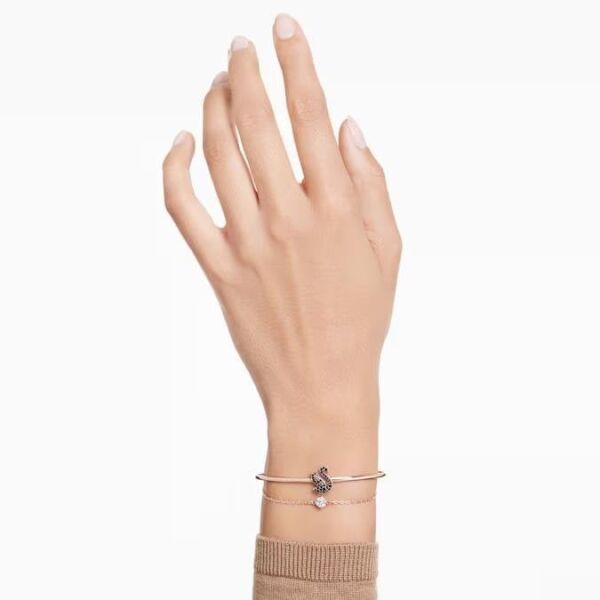 Swarovski Swan Bileklik, Kuğu, Siyah, Pembe altın rengi kaplama M