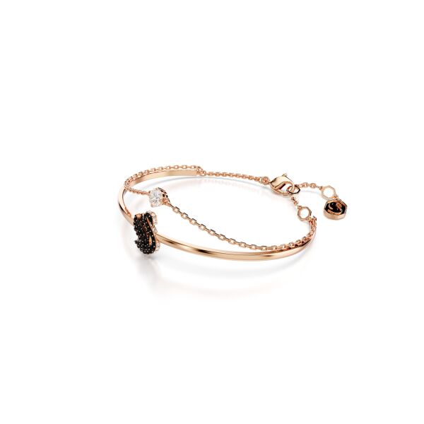 Swarovski Swan Bileklik, Kuğu, Siyah, Pembe altın rengi kaplama M