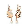 Swarovski Swan damla küpeler, Kuğu, Siyah, Pembe altın rengi kaplama