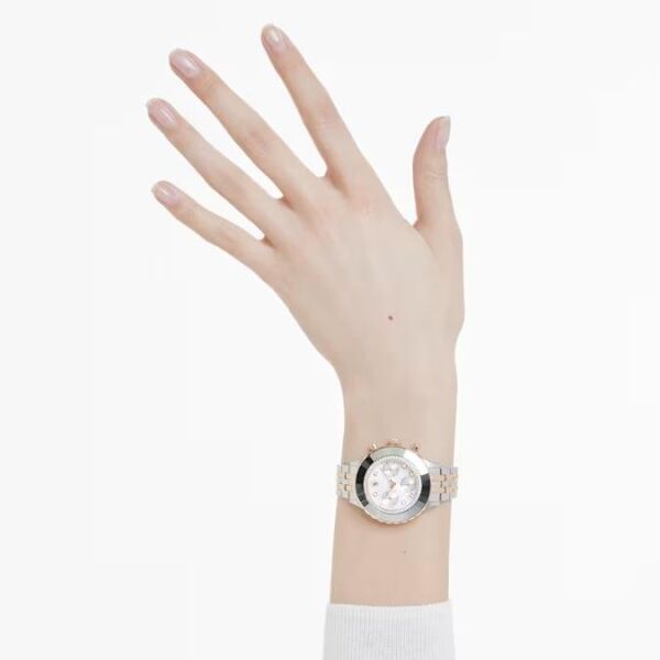 Octea Chrono Saat, İsviçre Üretimi, Metal bileklik, Rose Altın tonu, Karışık metal yüzey
