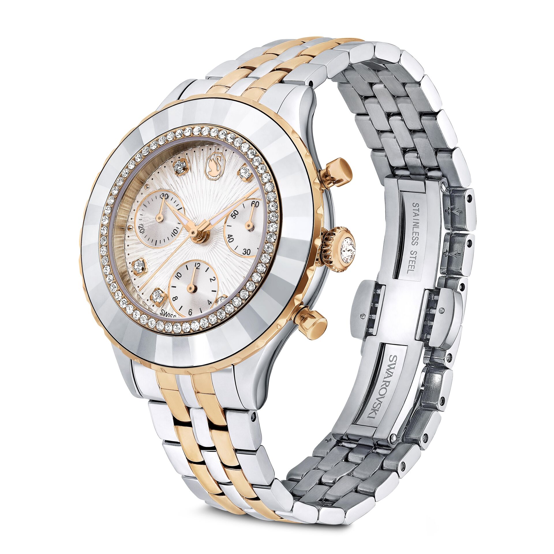 Octea Chrono Saat, İsviçre Üretimi, Metal bileklik, Rose Altın tonu, Karışık metal yüzey