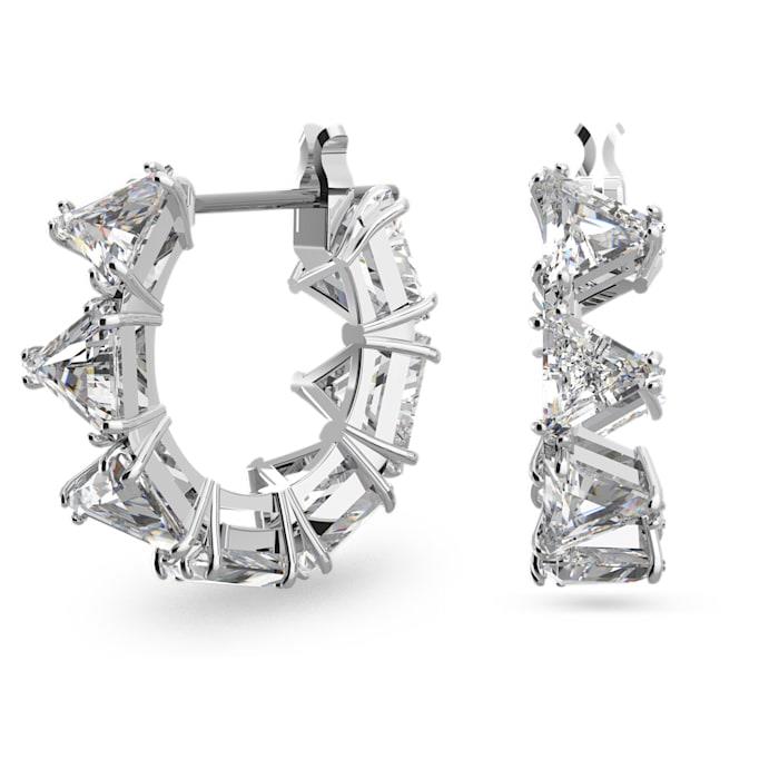 Matrix halka küpeler, Üçgen Swarovski Zirkonya, Küçük, Beyaz, Rodyum kaplama