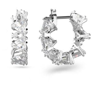 Matrix halka küpeler, Üçgen Swarovski Zirkonya, Küçük, Beyaz, Rodyum kaplama