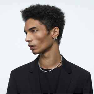Matrix halka küpeler, Üçgen Swarovski Zirkonya, Küçük, Beyaz, Rodyum kaplama