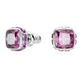 Birthstone düğme Küpeler, Kare kesim, Şubat,Pembe,Rodyum kaplama
