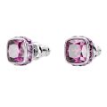 Birthstone düğme Küpeler, Kare kesim, Şubat,Pembe,Rodyum kaplama