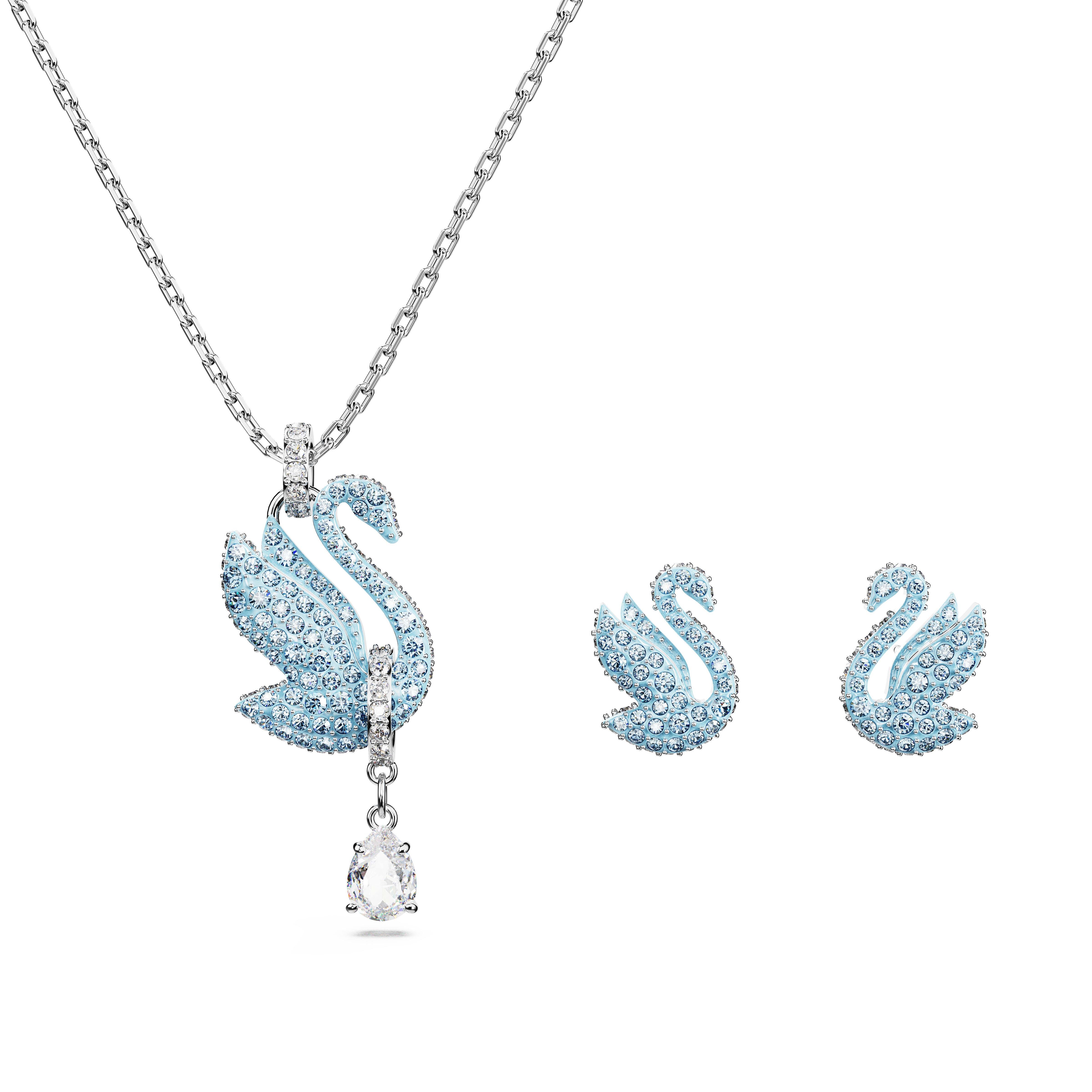 Swan Set, Kuğu, Mavi, Rodyum kaplama