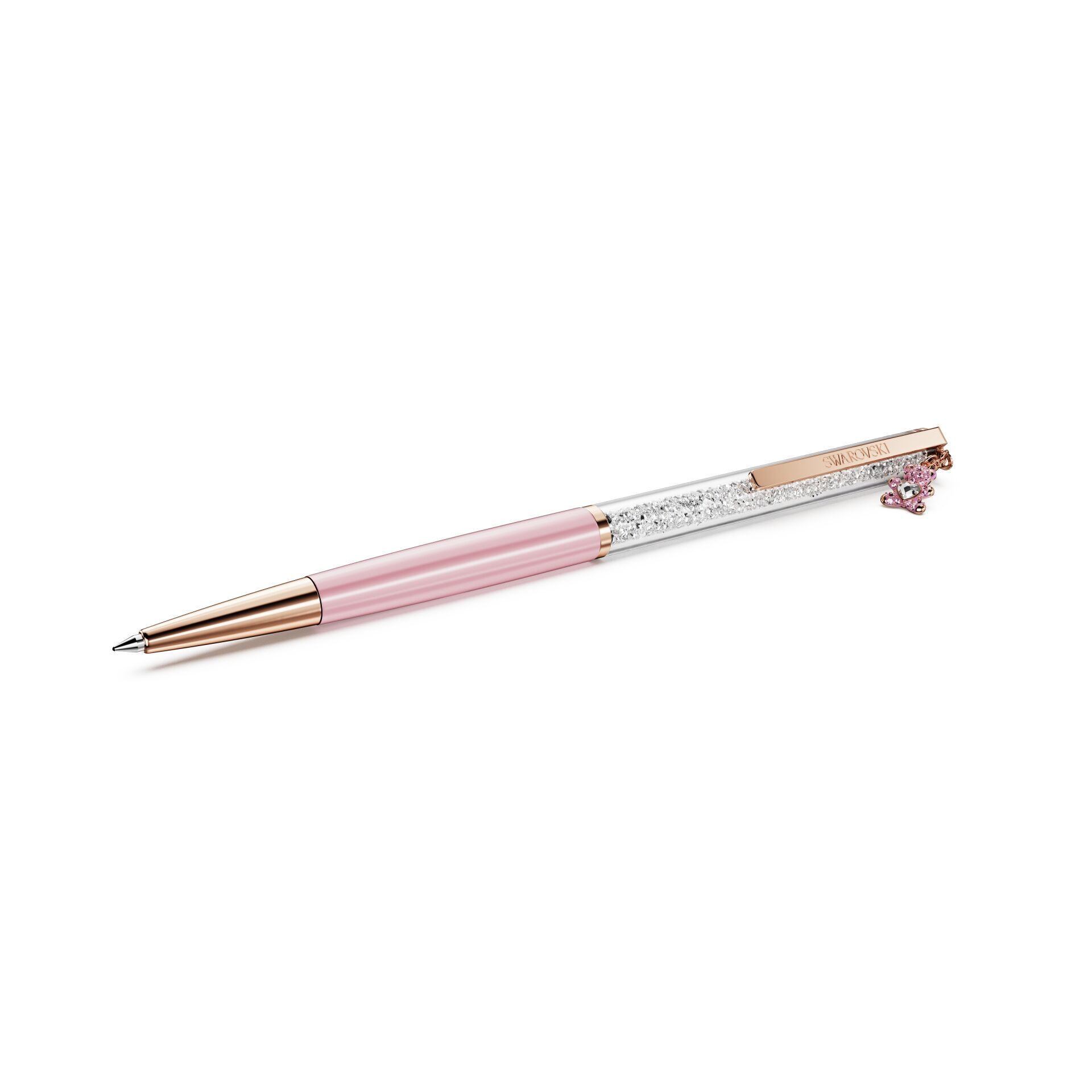 Crystalline Tükenmez Kalem, Ayıcık, Pembe, Pembe lakeli, pembe altın rengi kaplama