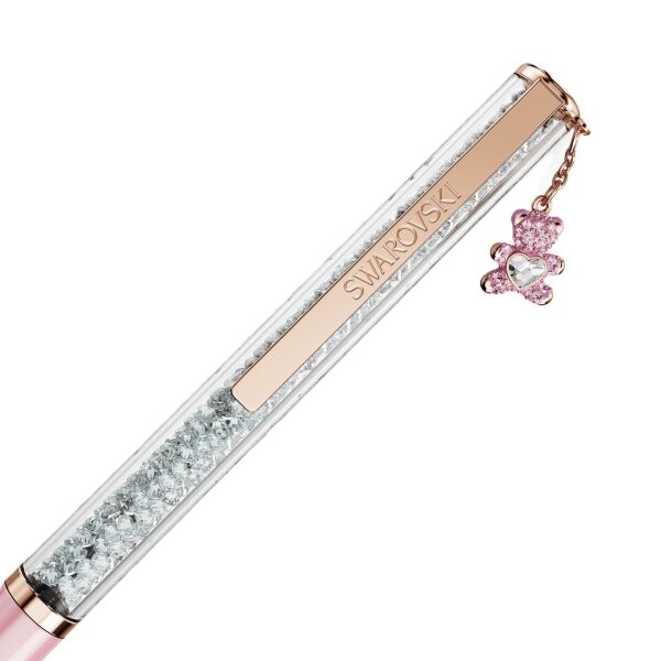 Crystalline Tükenmez Kalem, Ayıcık, Pembe, Pembe lakeli, pembe altın rengi kaplama