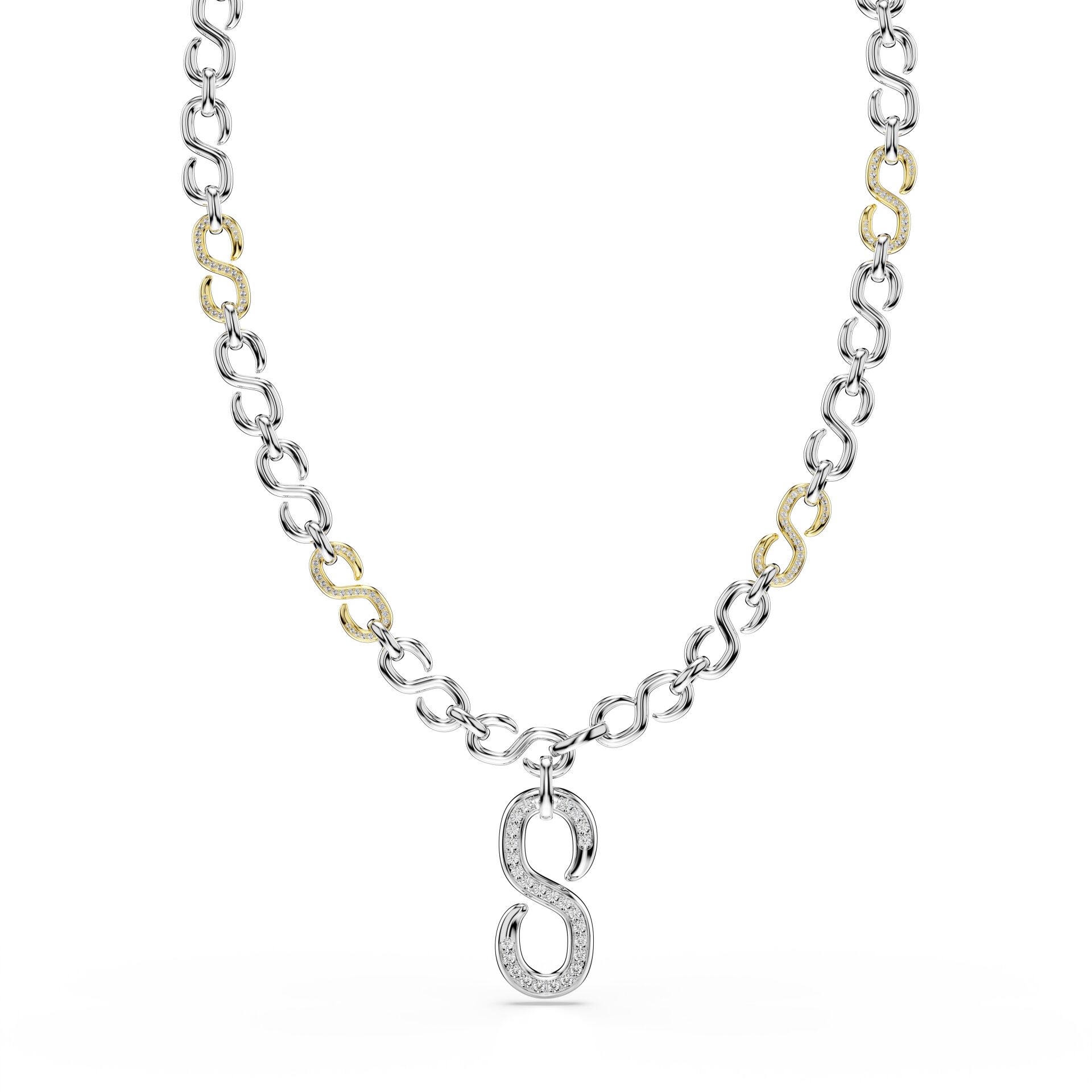 Dextera Dizi Kolye, Yuvarlak kesim, Beyaz, Karışık metal yüzey