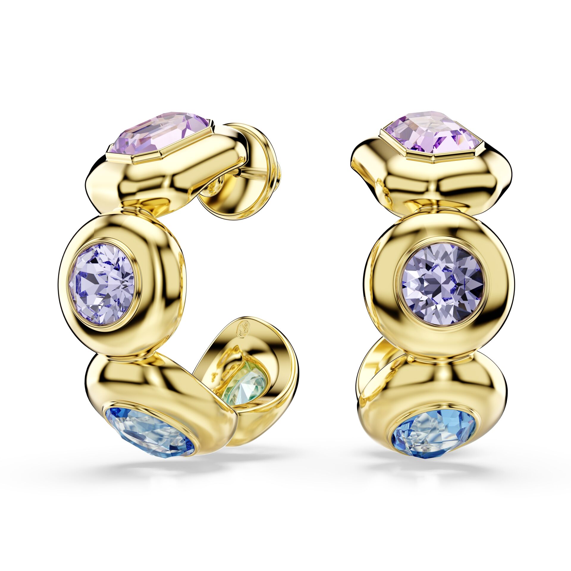 Gema halka küpeler, Karışık kesimler, Çok renkli, Altın rengi kaplama