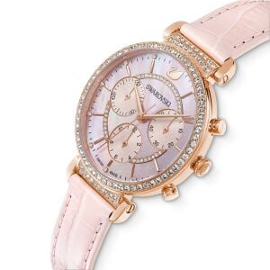 Passage Chrono Saat, Deri kayış, Pembe, Pembe altın rengi PVD