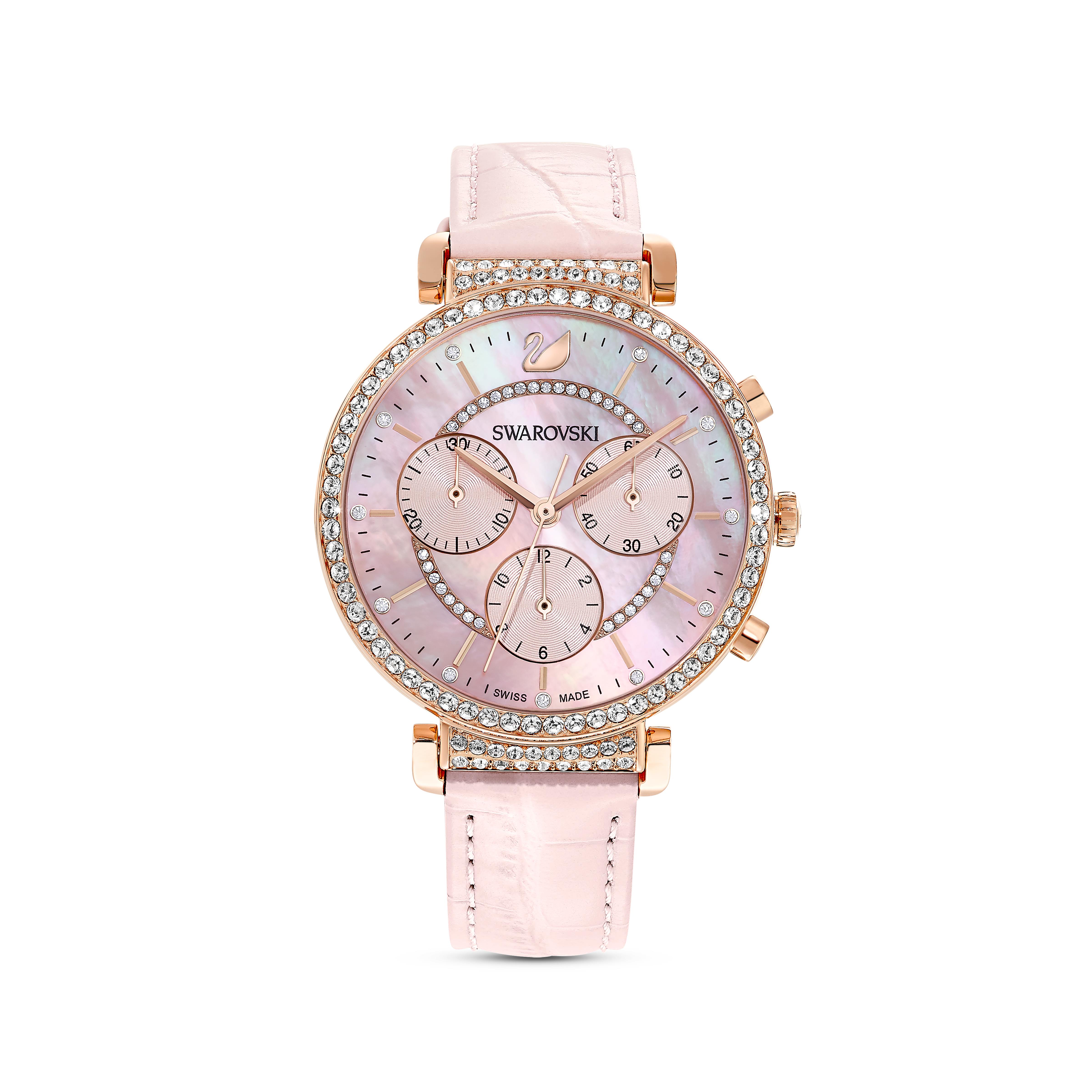 Passage Chrono Saat, Deri kayış, Pembe, Pembe altın rengi PVD
