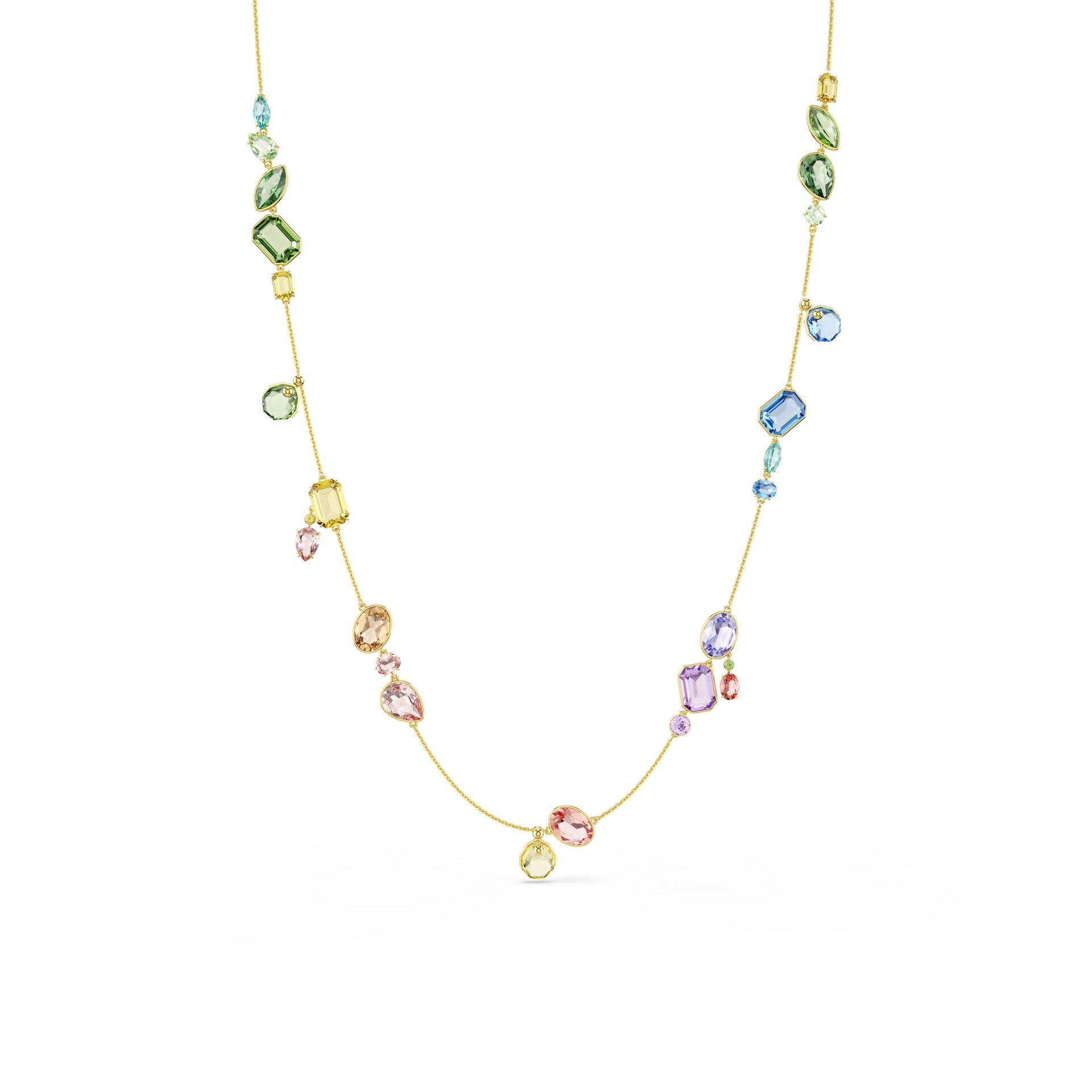 Gema Dizi Kolye, Karışık kesimler, Çok renkli, Altın rengi kaplama