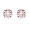 Birthstone düğme Küpeler, Kare kesim, Haziran, Pembe, Rodyum kaplama