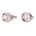 Birthstone düğme Küpeler, Kare kesim, Haziran, Pembe, Rodyum kaplama
