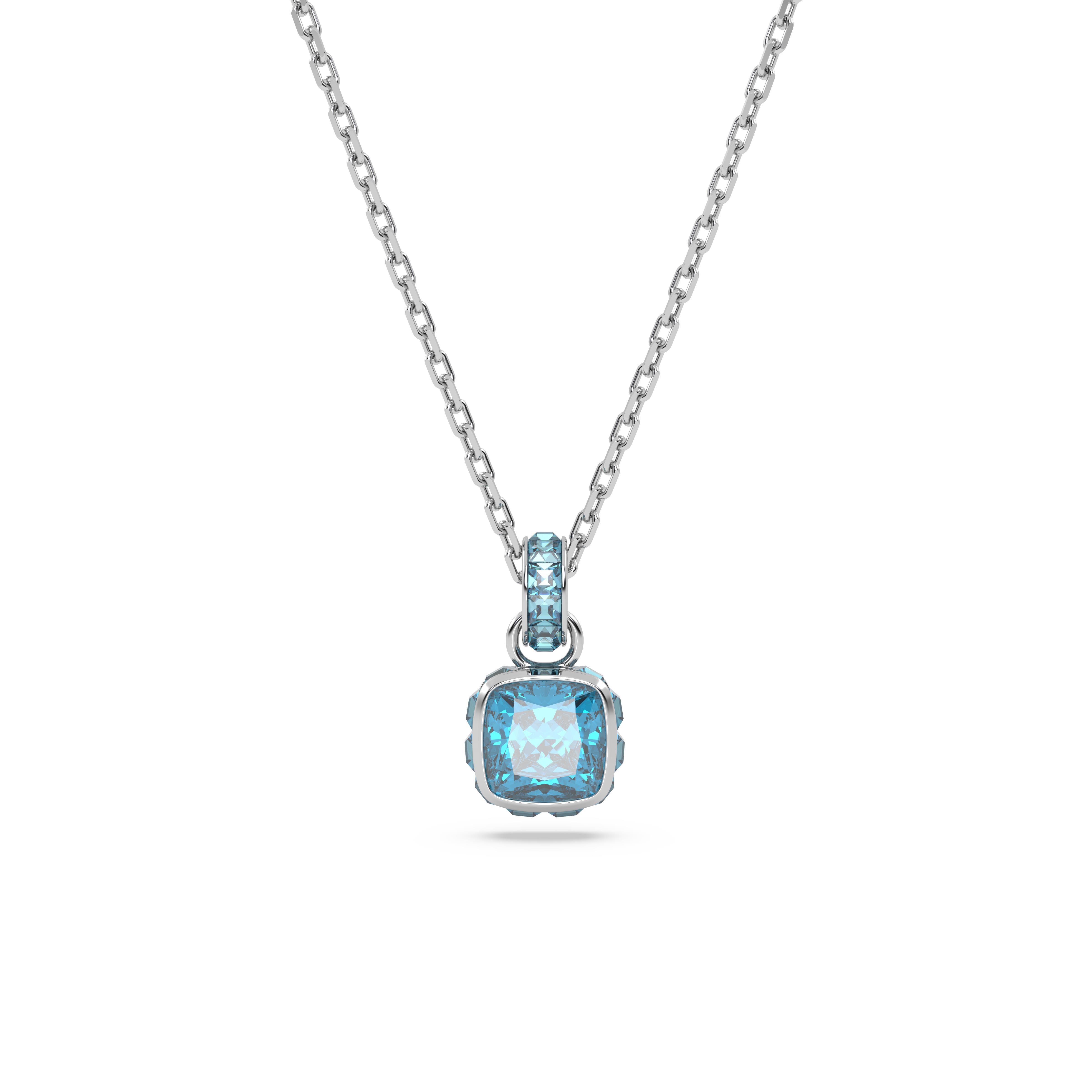 Birthstone Kolye Ucu, Kare kesim, Aralık, Mavi, Rodyum kaplama