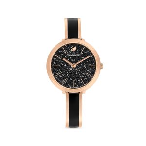 Crystalline Delight Saat, Metal bileklik, Siyah, Pembe altın rengi PVD