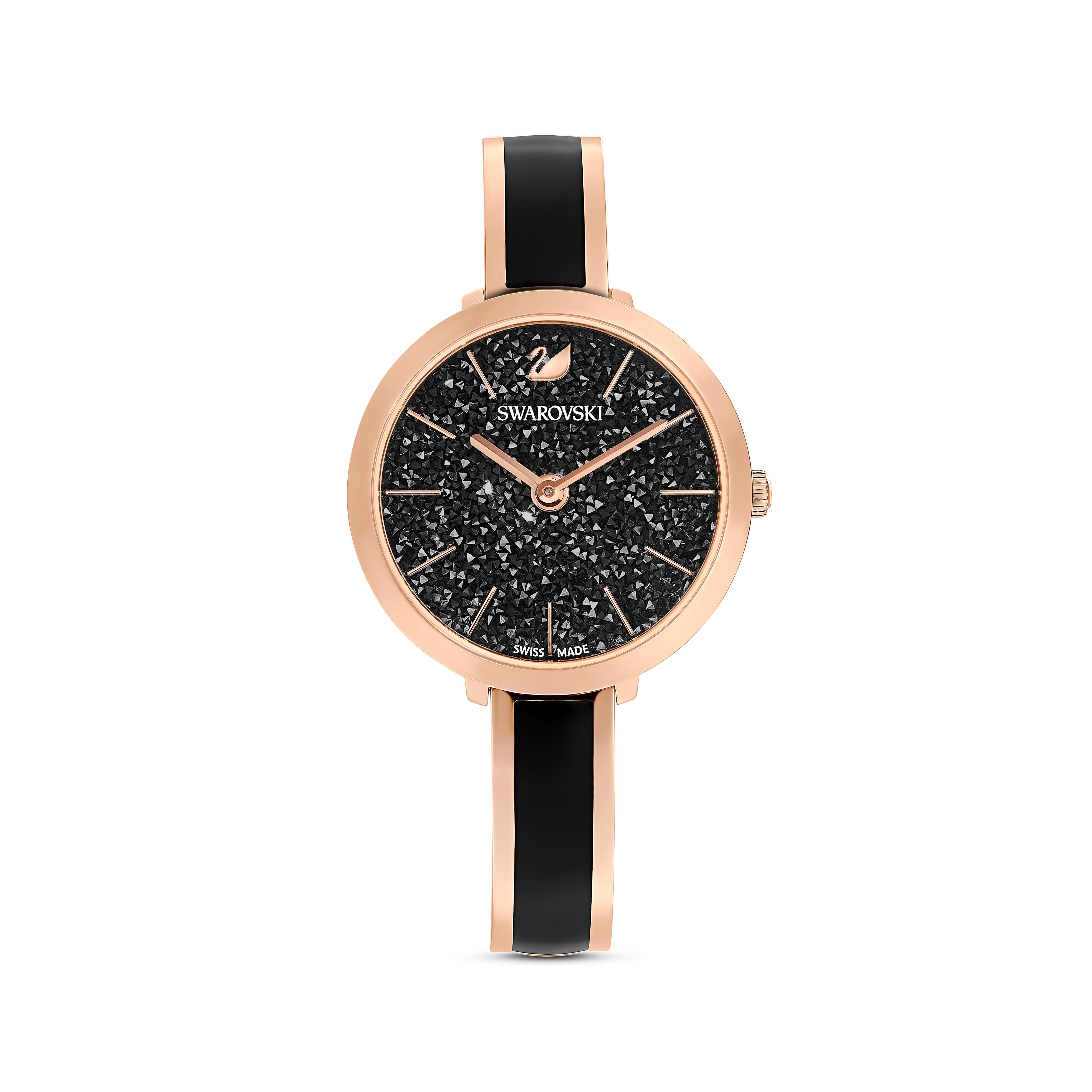 Crystalline Delight Saat, Metal bileklik, Siyah, Pembe altın rengi PVD
