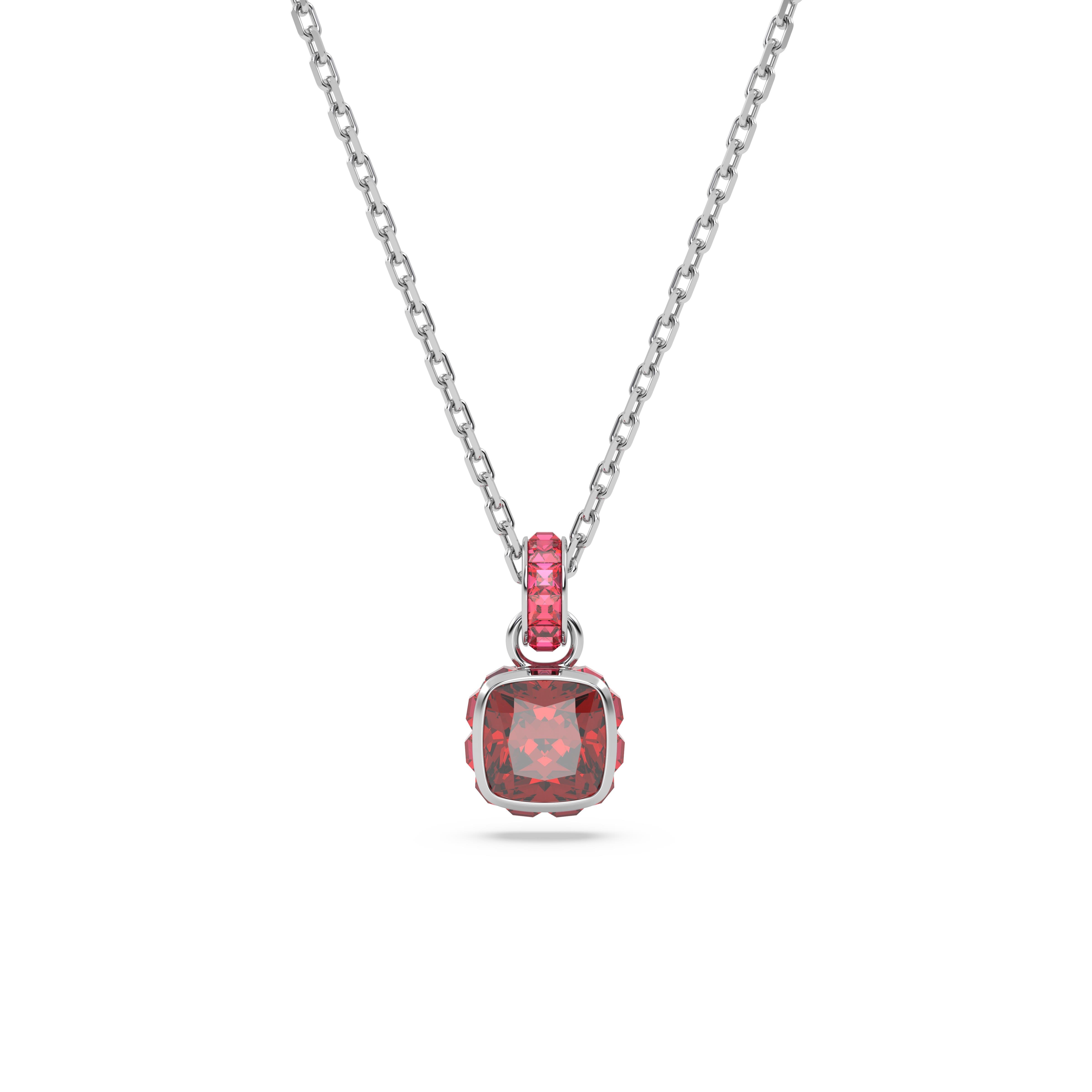 Birthstone Kolye Ucu, Kare kesim, Ocak, Kırmızı, Rodyum kaplama