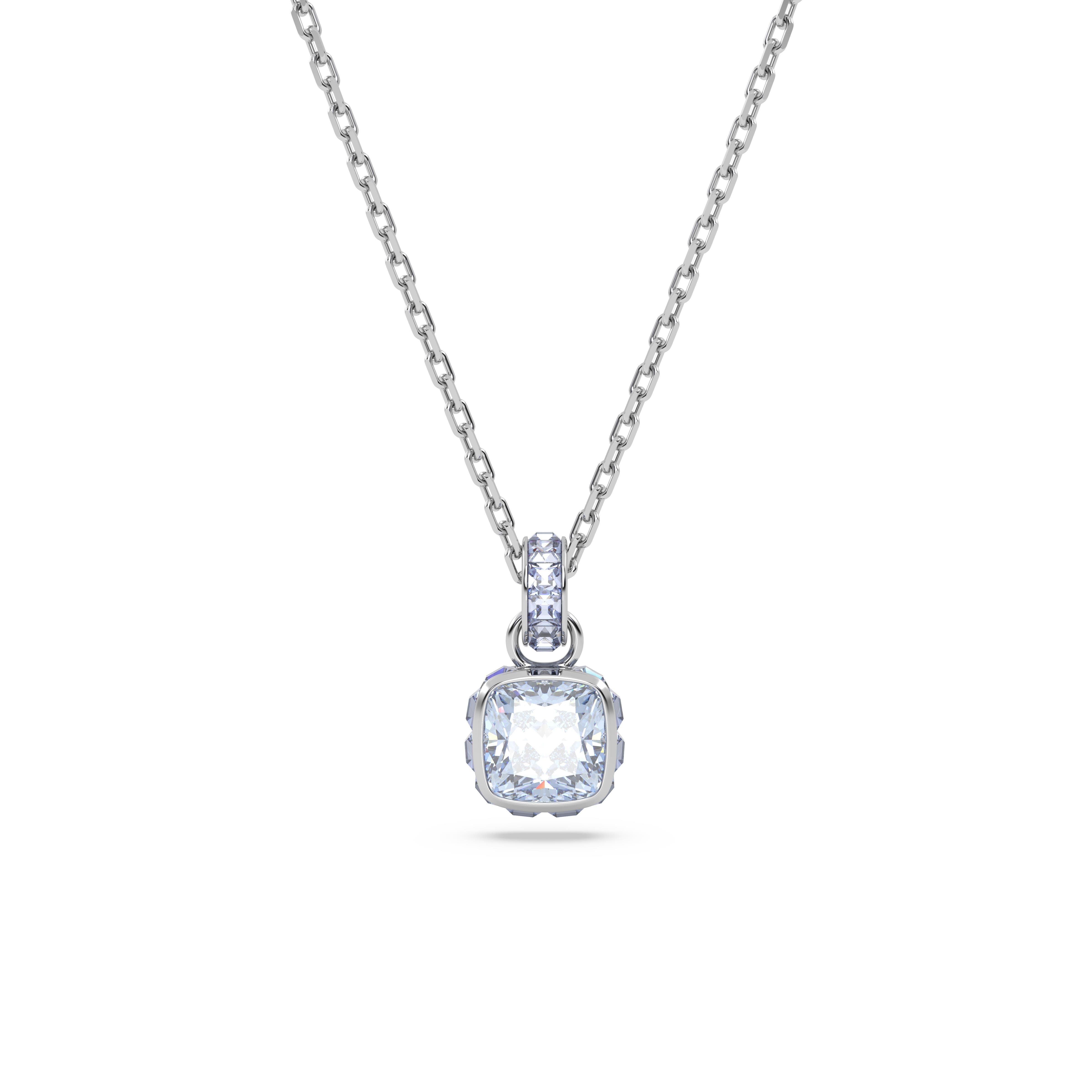 Birthstone Kolye Ucu, Kare kesim, Mart, Mavi, Rodyum kaplama