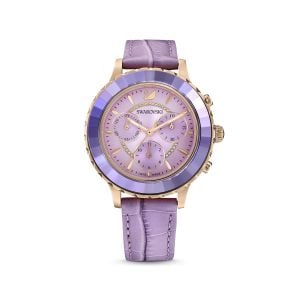 Octea Lux Chrono Saat, Deri kayış, Mor, Pembe altın rengi PVD