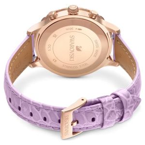 Octea Lux Chrono Saat, Deri kayış, Mor, Pembe altın rengi PVD