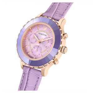 Octea Lux Chrono Saat, Deri kayış, Mor, Pembe altın rengi PVD