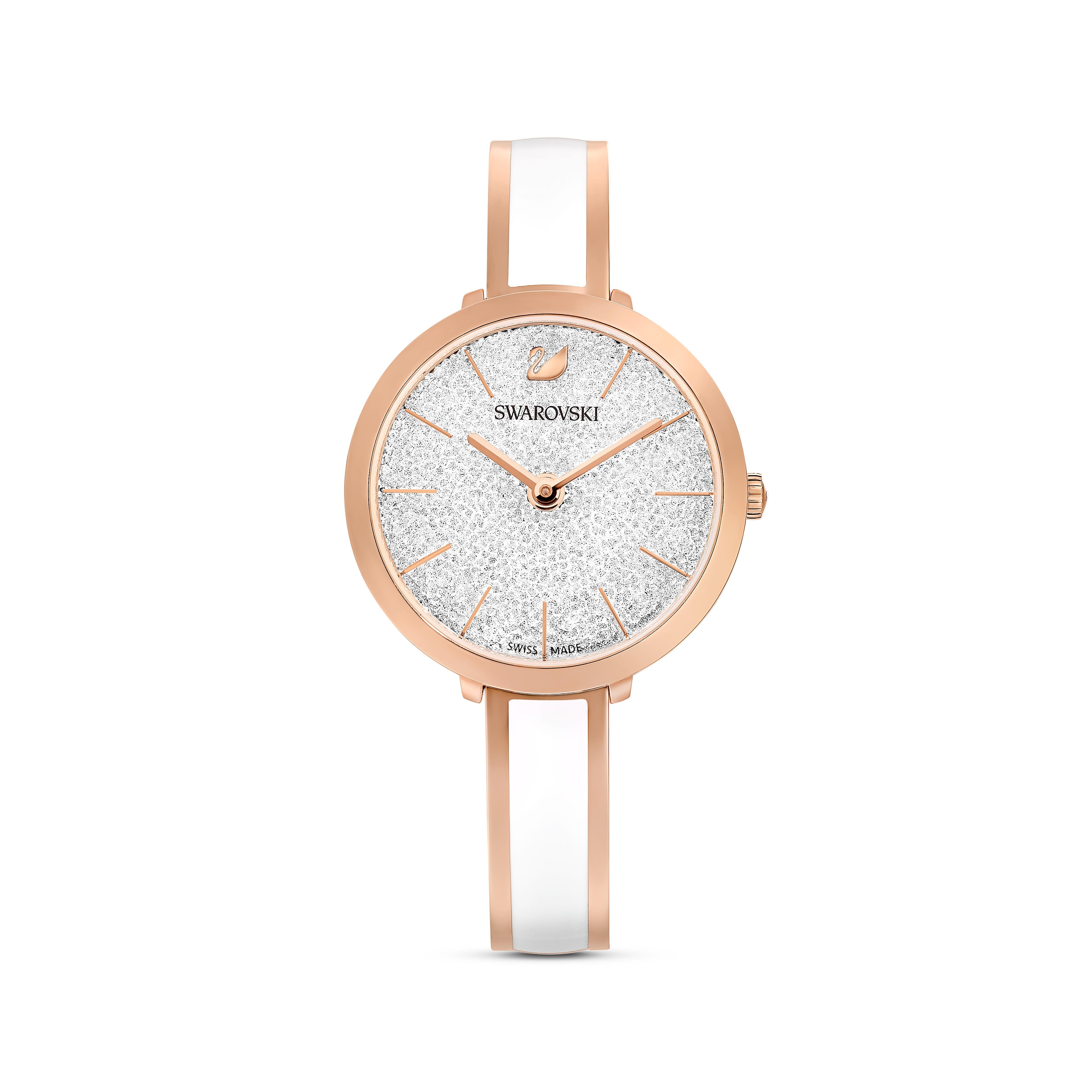 Crystalline Delight Saat, Metal bileklik, Beyaz, Pembe altın rengi PVD