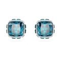 Birthstone düğme Küpeler, Kare kesim, Aralık, Mavi, Rodyum kaplama