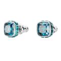 Birthstone düğme Küpeler, Kare kesim, Aralık, Mavi, Rodyum kaplama