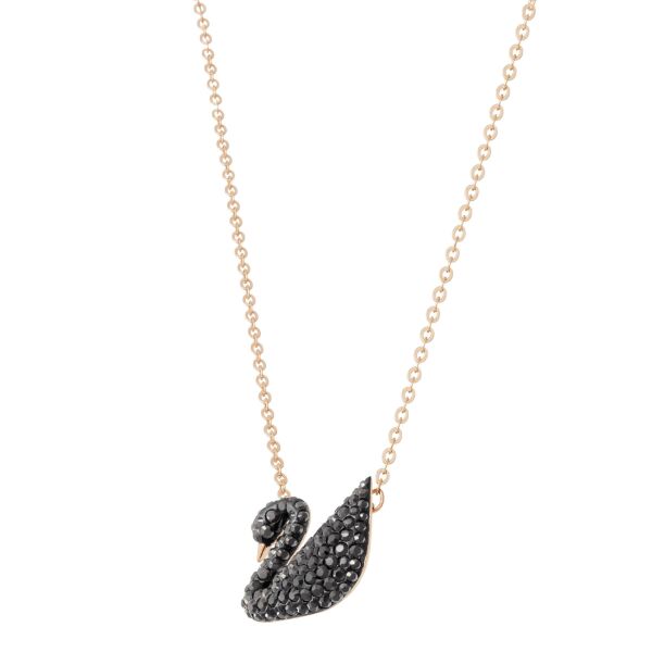Swarovski Iconic Swan kolye, Siyah, Pembe altın rengi kaplama