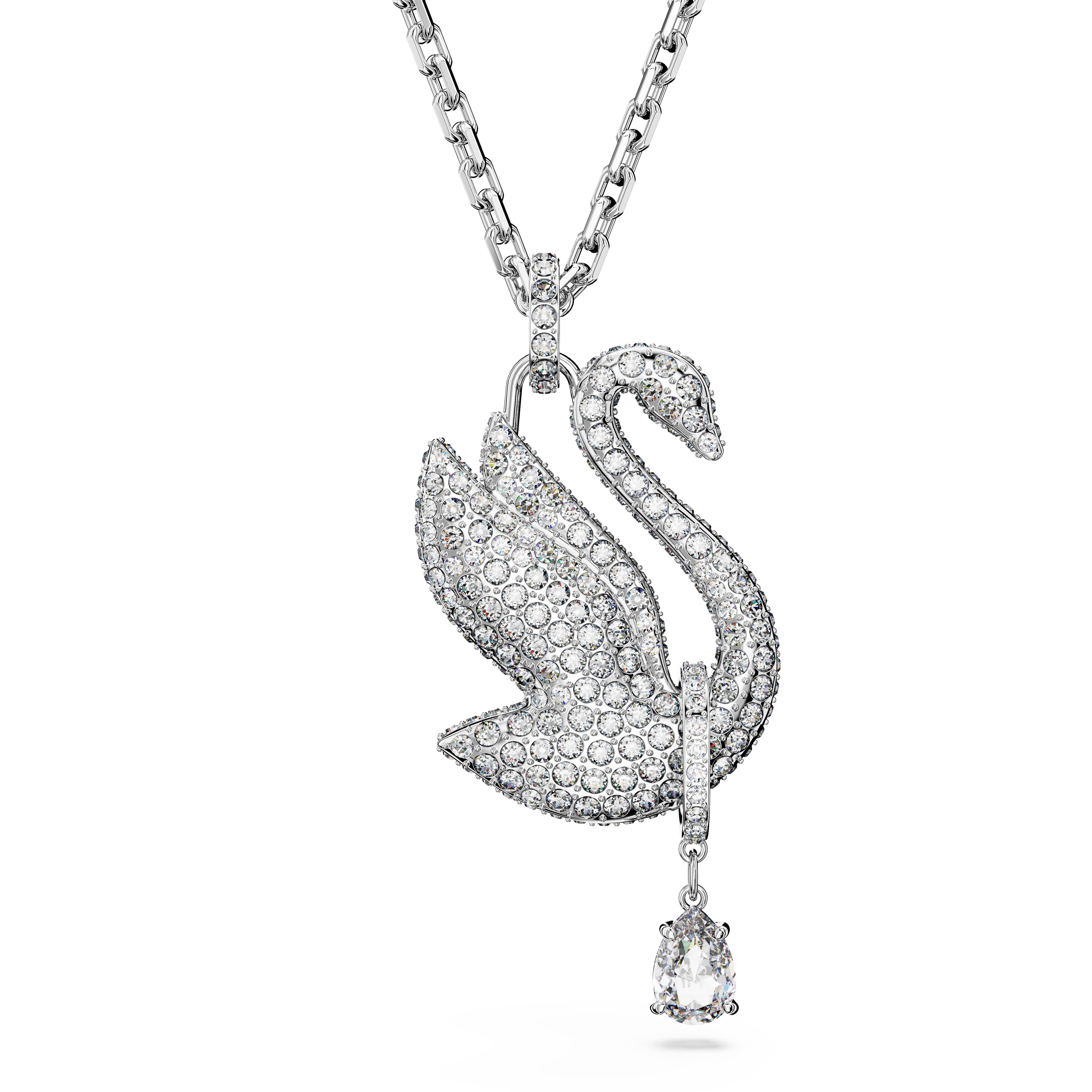 Swan Kolye, Kuğu, Uzun, Beyaz, Rodyum kaplama
