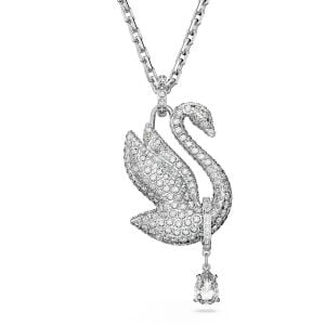 Swan Kolye, Kuğu, Uzun, Beyaz, Rodyum kaplama