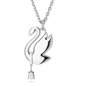Swan Kolye, Kuğu, Uzun, Beyaz, Rodyum kaplama