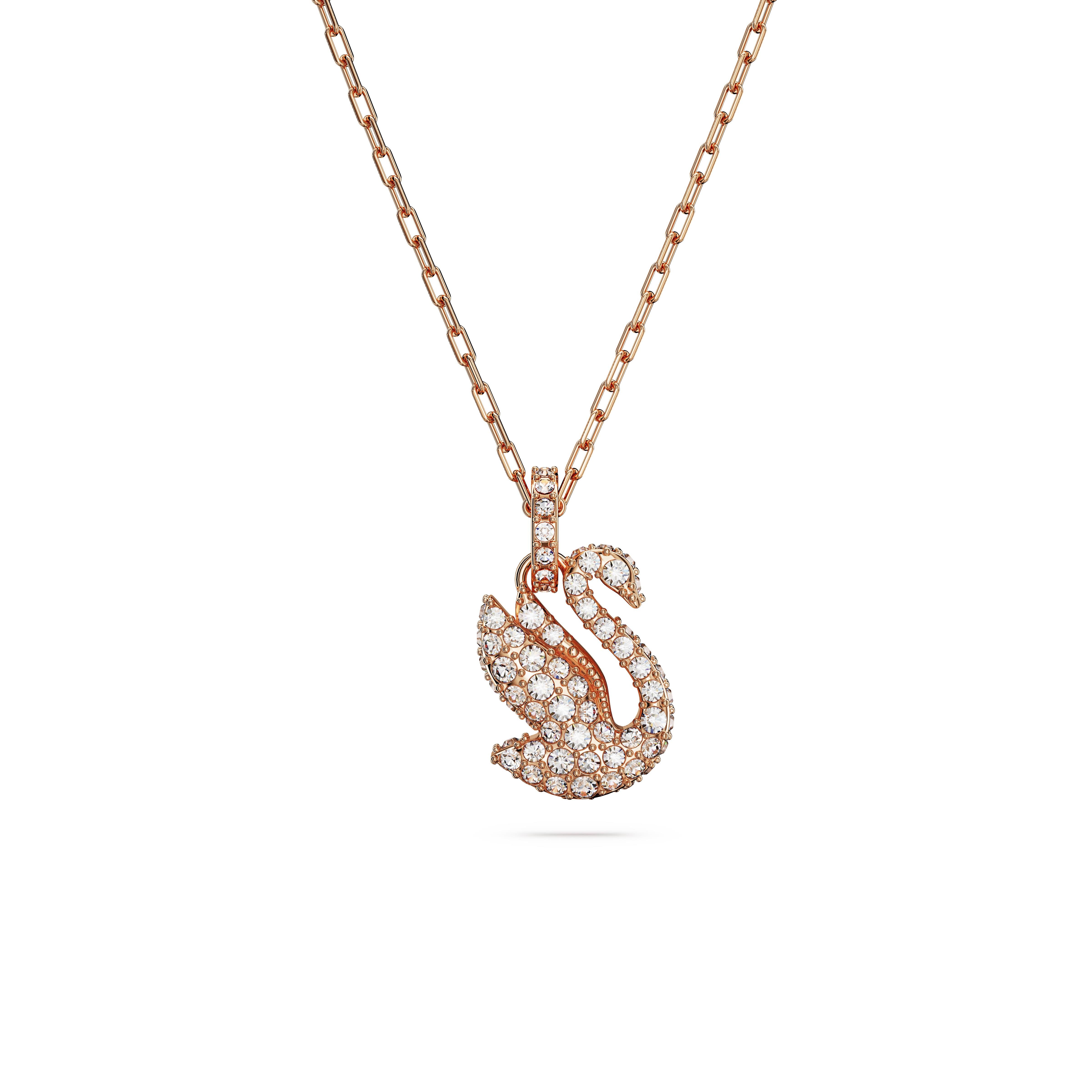 Swan Kolye Ucu, Kuğu, Küçük, Beyaz, Pembe altın rengi kaplama